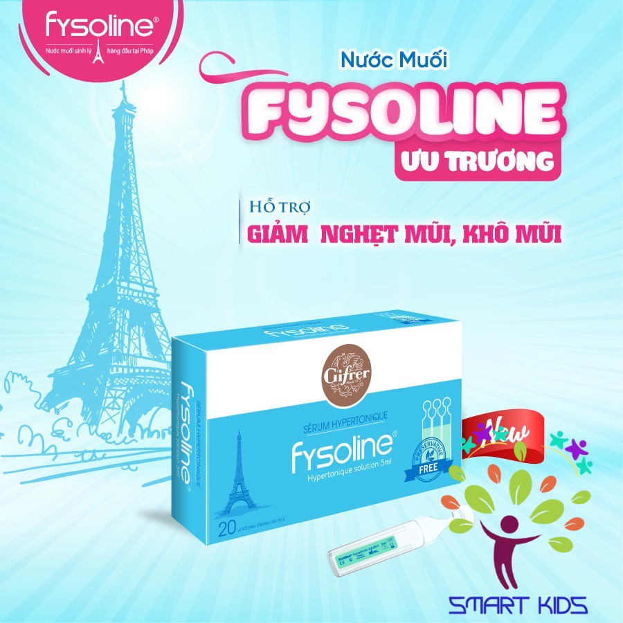 Nước muối ưu trương Fysoline hỗ trợ viêm mũi, nghẹt mũi cho bé (Hộp xanh 20 ống x 5ml)