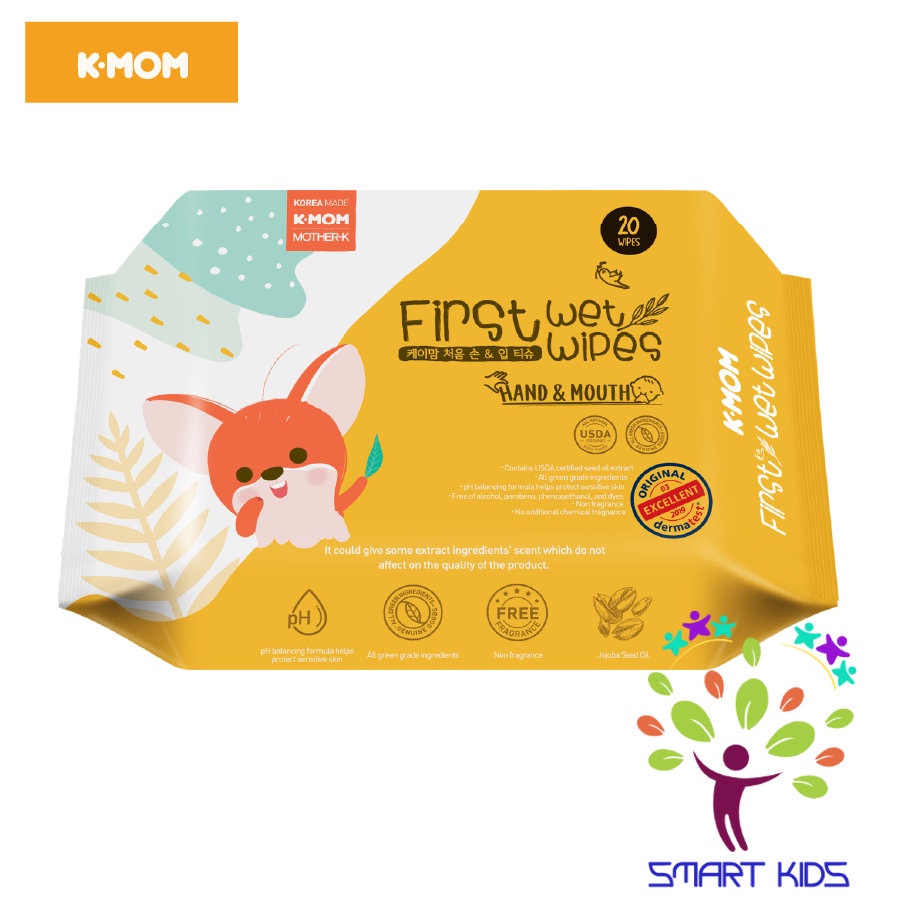 KHĂN ƯỚT LAU MIỆNG VÀ TAY CAO CẤP K-MOM HÀN QUỐC VÂN NỔI 20 tờ