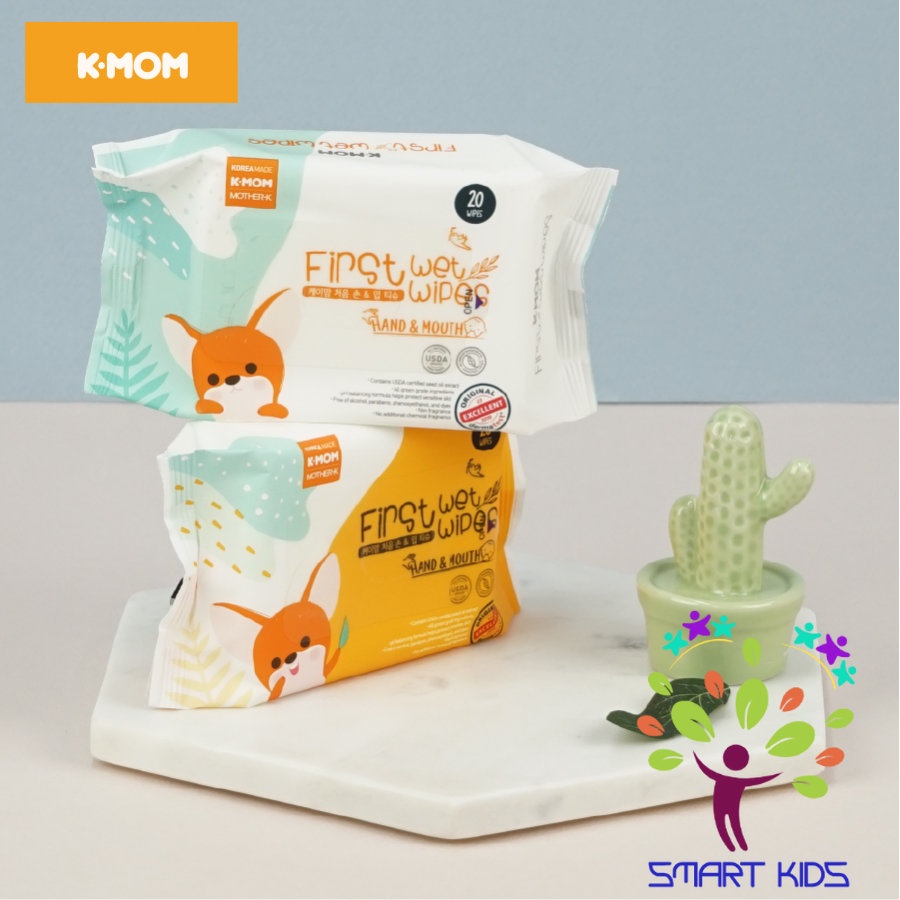 KHĂN ƯỚT LAU MIỆNG VÀ TAY CAO CẤP K-MOM HÀN QUỐC VÂN NỔI 20 tờ