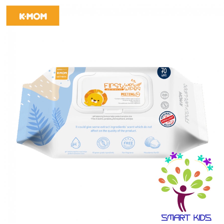 KHĂN ƯỚT CAO CẤP K-MOM HÀN QUỐC VÂN NỔI CÓ NẮP 70 tờ