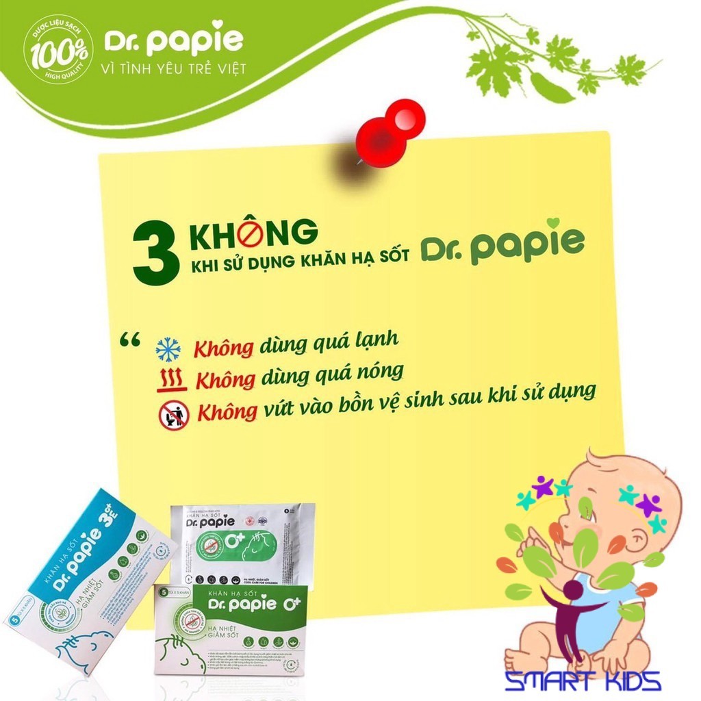 Khăn Ướt Thảo Dược Dr.Papie  Khăn lau hạ sốt Dr Papie dành cho bé 0m+ và 3m+ hộp 25 tờ