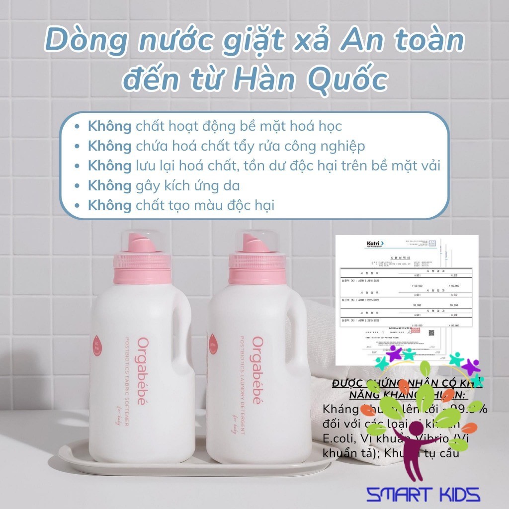 Nước Giặt Xả Orgabebe 1000ml An Toàn Thế Hệ Thứ 4 Dành Cho Làn Da Cơ địa Nhạy Cảm Nhất