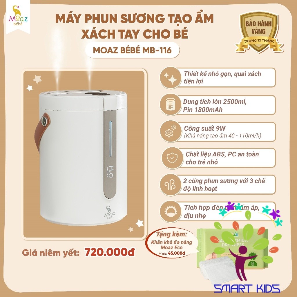 Máy phun sương tạo ẩm xách tay cho bé Moaz BéBé MB-116