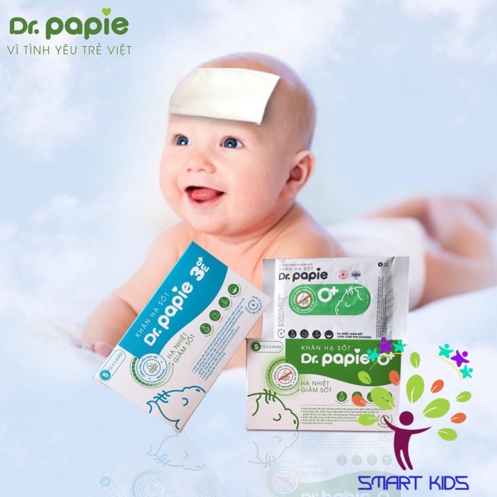 Khăn Ướt Thảo Dược Dr.Papie  Khăn lau hạ sốt Dr Papie dành cho bé 0m+ và 3m+ hộp 25 tờ
