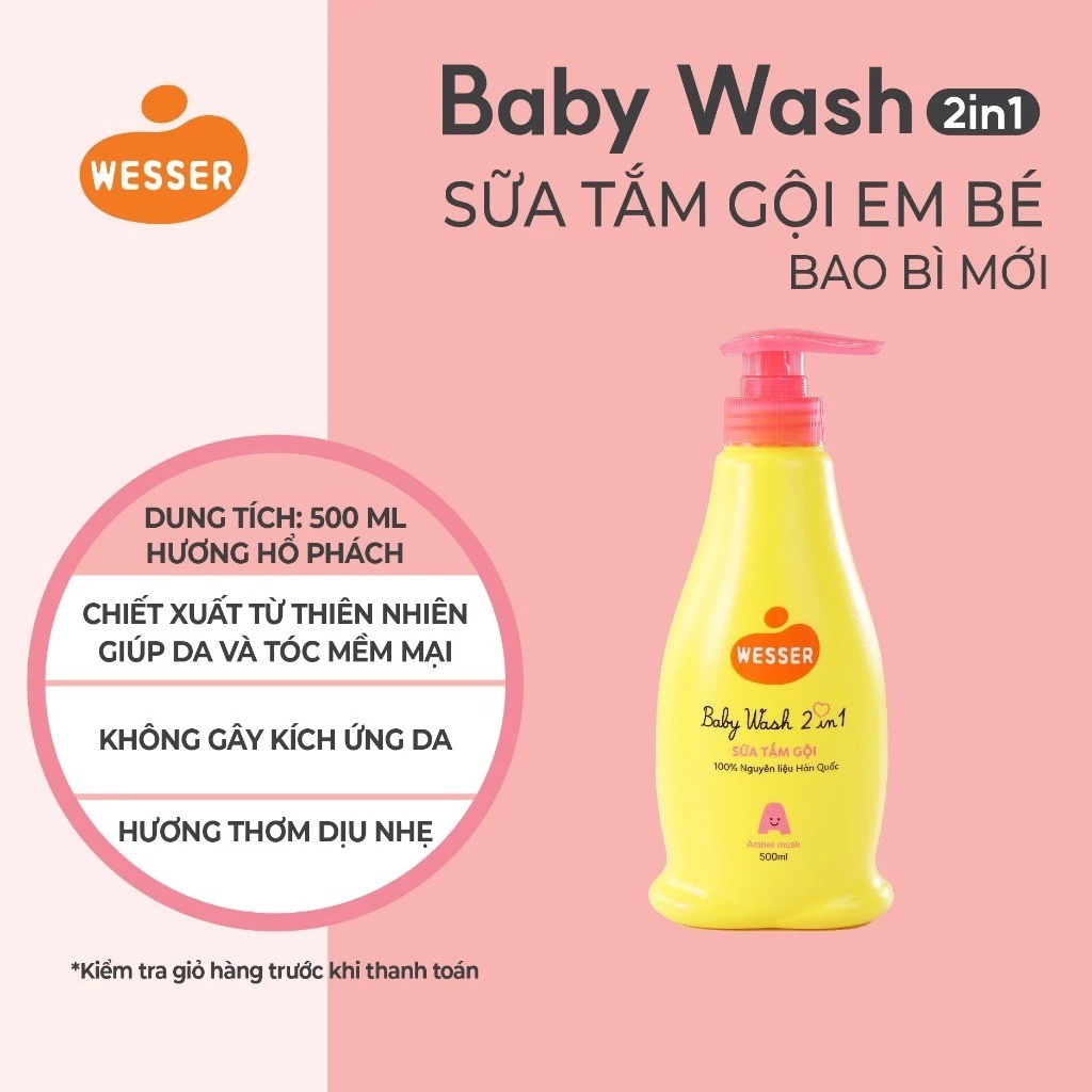 Sữa tắm gội toàn thân trẻ em Wesser 2in1 - Amber Musk thành phần thiên nhiên nhập khẩu Hàn Quốc (Màu hồng)