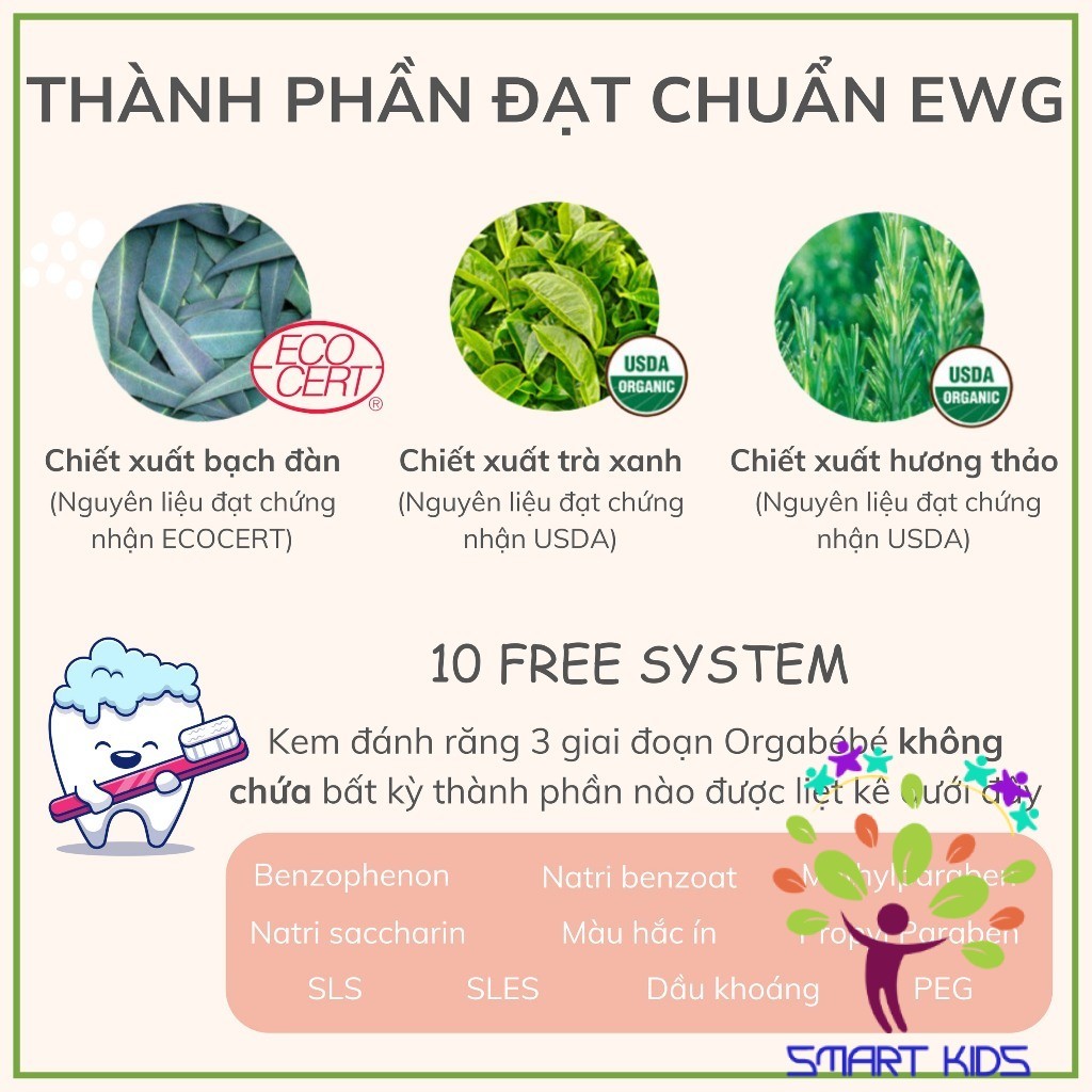 Kem Đánh Răng Thuần Chay 3 Giai Đoạn Orgabebe an toàn cho bé