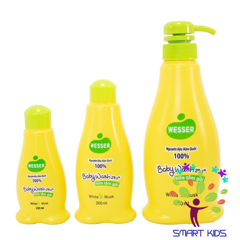 Sữa tắm gội toàn thân trẻ em Wesser 2in1 - White Musk thành phần thiên nhiên nhập khẩu Hàn Quốc (Màu xanh lá)