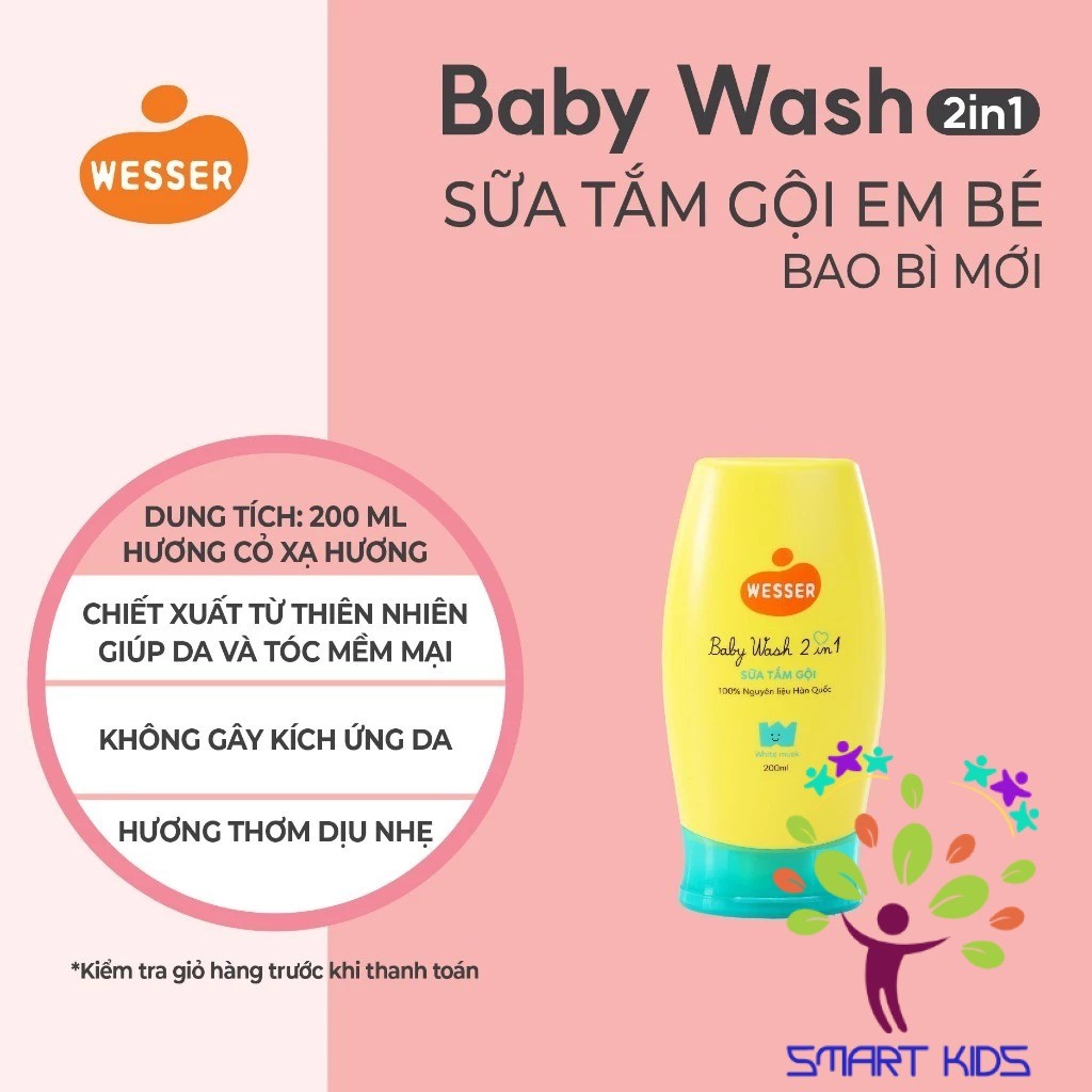 Sữa tắm gội toàn thân trẻ em Wesser 2in1 - White Musk thành phần thiên nhiên nhập khẩu Hàn Quốc (Màu xanh lá)