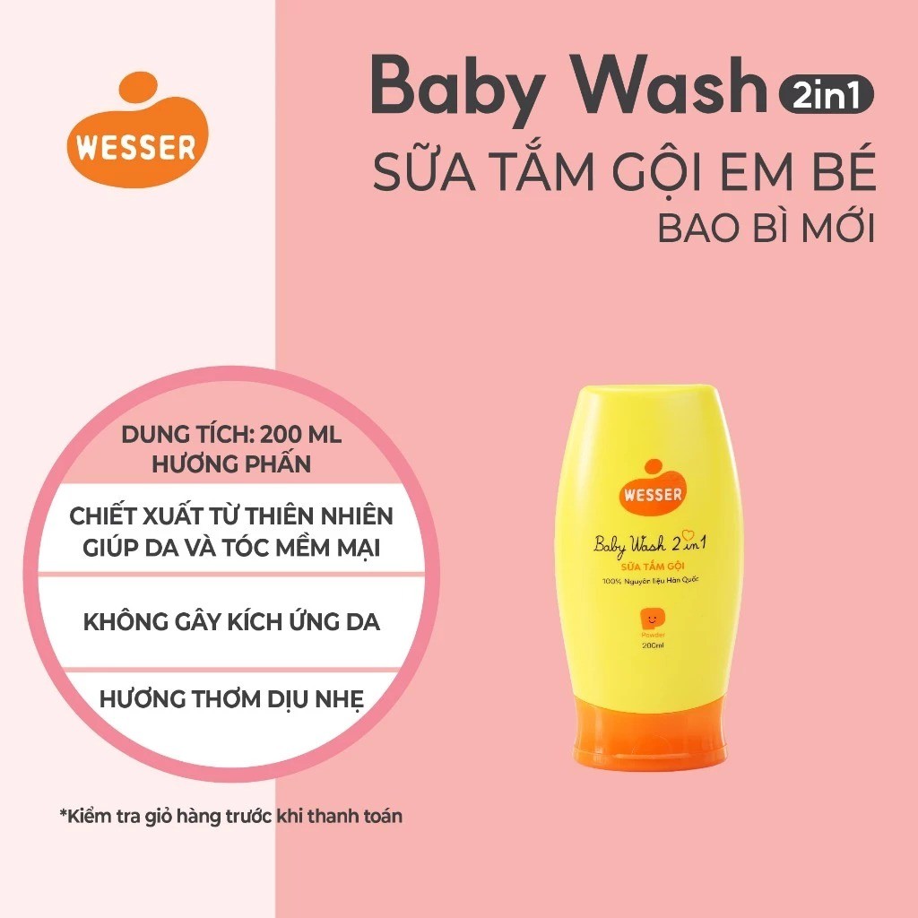 Sữa tắm gội toàn thân trẻ em Wesser 2in1- Powder thành phần thiên nhiên nhập khẩu Hàn Quốc (Màu cam)