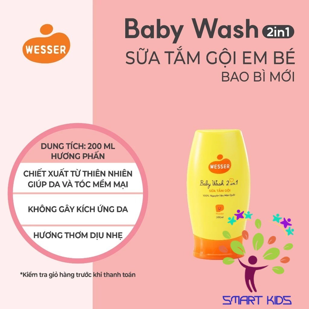 Sữa tắm gội toàn thân trẻ em Wesser 2in1- Powder thành phần thiên nhiên nhập khẩu Hàn Quốc (Màu cam)