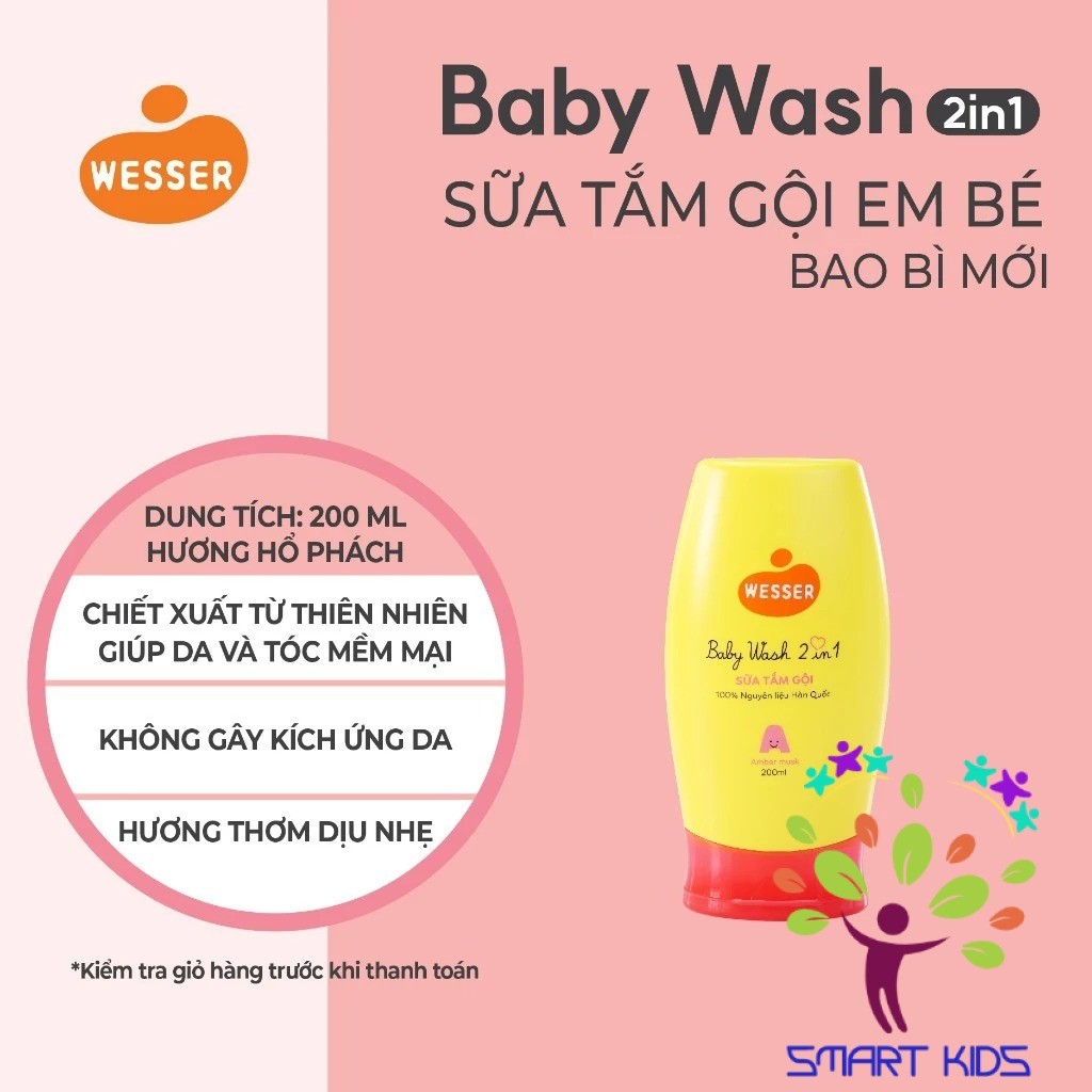 Sữa tắm gội toàn thân trẻ em Wesser 2in1 - Amber Musk thành phần thiên nhiên nhập khẩu Hàn Quốc (Màu hồng)
