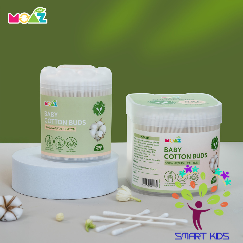 TĂM BÔNG VỆ SINH TRẺ EM MOAZ ECO Hộp 200 Que Và 480 Que Sản Phẩm Mới Của Moaz Bebe