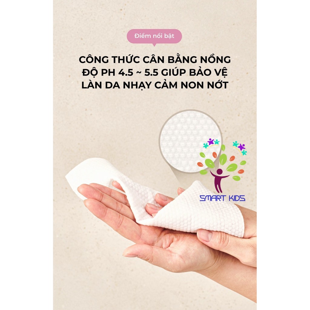 Khăn ướt thuần chay vân nổi K-Mom Lalapopo Hàn Quốc (20c)