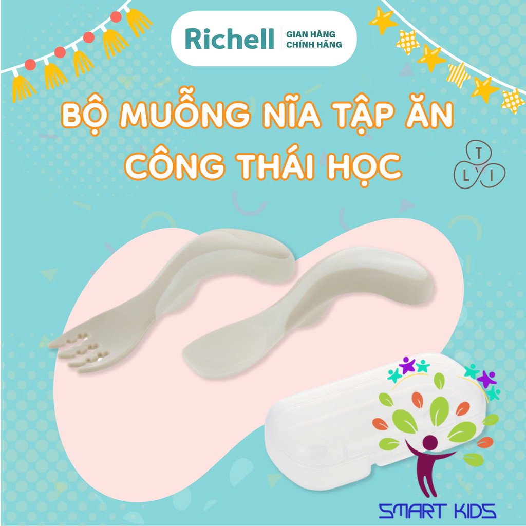 Bộ Muỗng Nĩa T.L.I RICHELL Kèm Hộp Cho Bé Tự Xúc