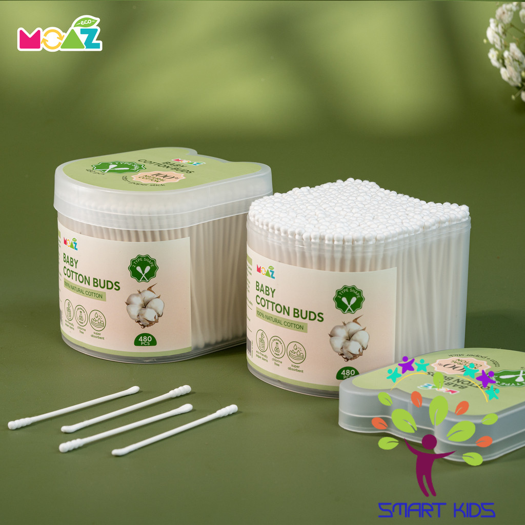 TĂM BÔNG VỆ SINH TRẺ EM MOAZ ECO Hộp 200 Que Và 480 Que Sản Phẩm Mới Của Moaz Bebe