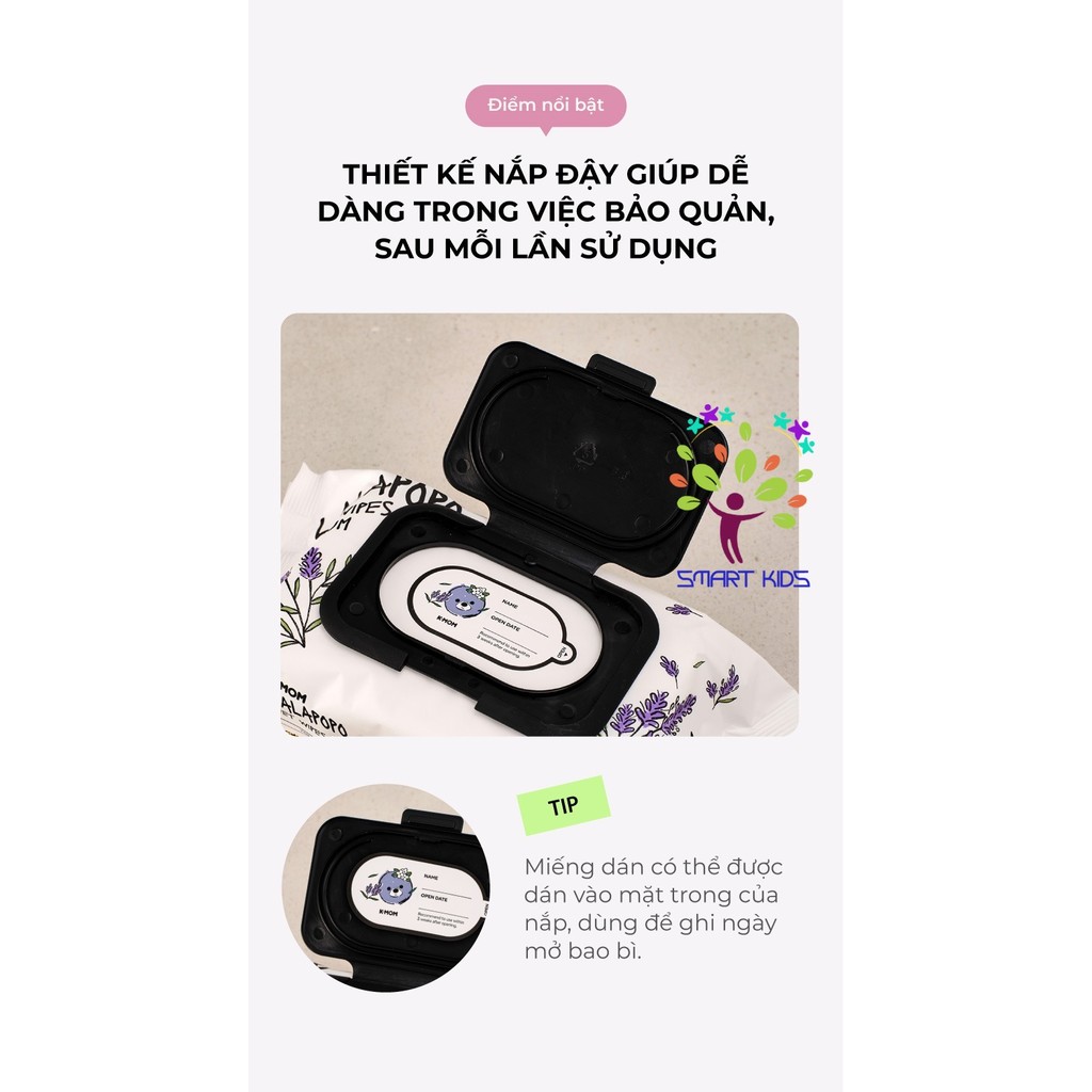 Khăn ướt thuần chay vân nổi K-Mom Lalapopo Hàn Quốc (20c)
