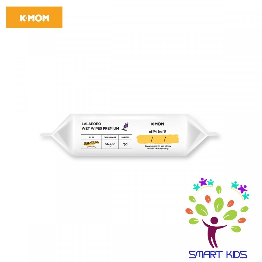 Khăn ướt thuần chay vân nổi K-Mom Lalapopo Hàn Quốc (20c)