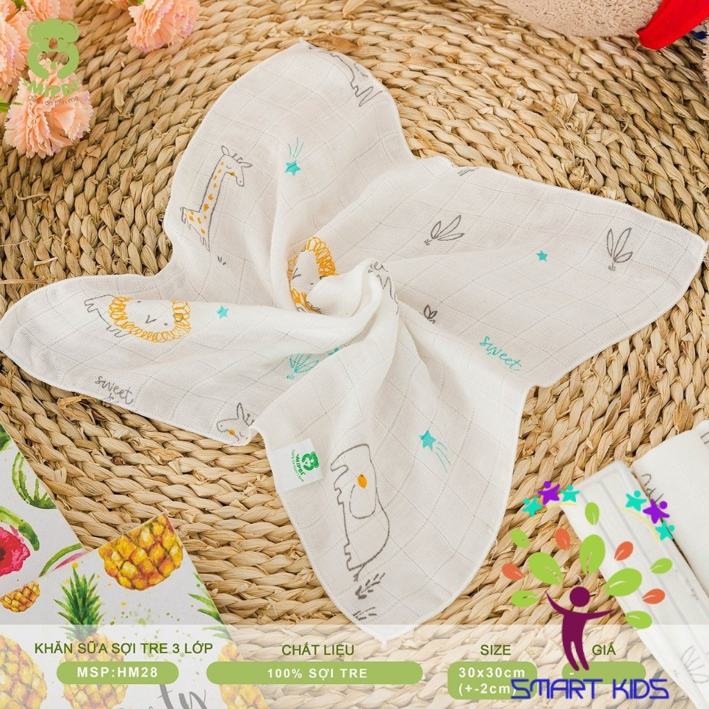 Khăn Sữa Mipbi 100% Sợi Tre Khăn Sữa Cho Bé Hộp 6 Khăn Kích Thước 30x30cm