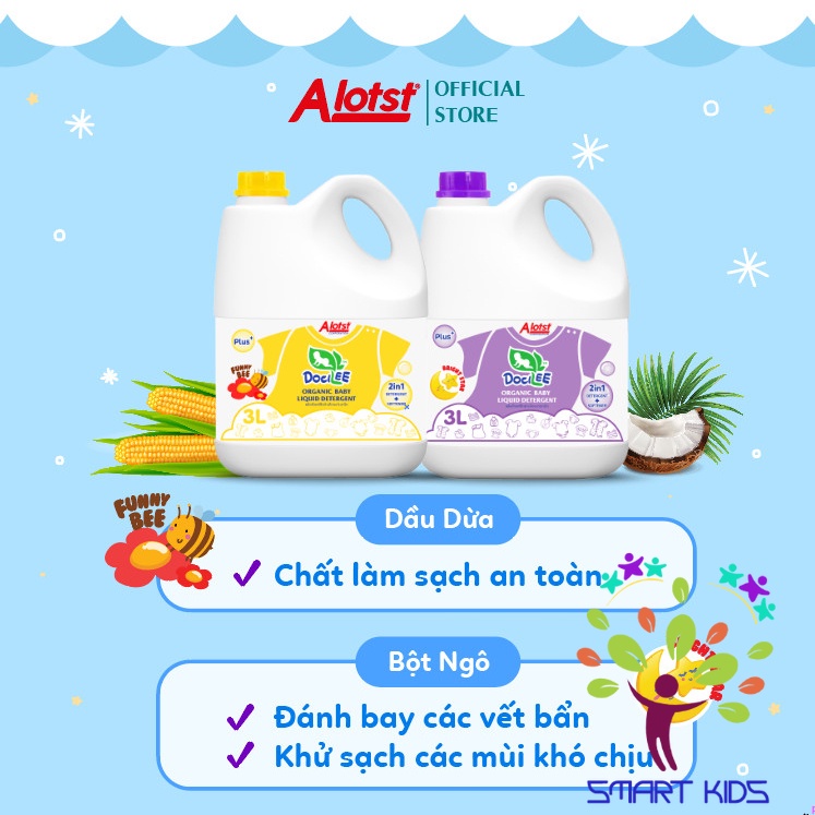 Nước Giặt Xả Quần áo Em Bé Sơ Sinh Docilee Organic 1 Lít Mẫu Mới