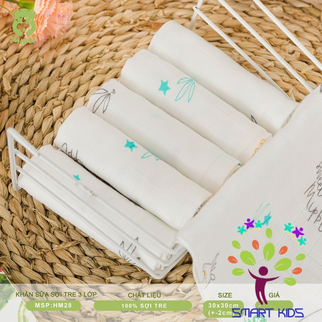 Khăn Sữa Mipbi 100% Sợi Tre Khăn Sữa Cho Bé Hộp 6 Khăn Kích Thước 30x30cm
