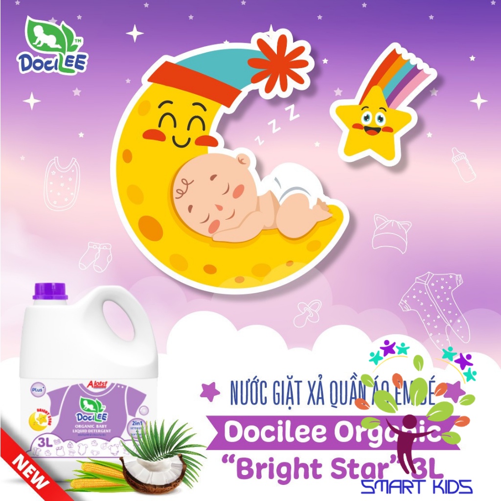 Nước Giặt Xả Quần áo Em Bé Sơ Sinh Docilee Organic 1 Lít Mẫu Mới