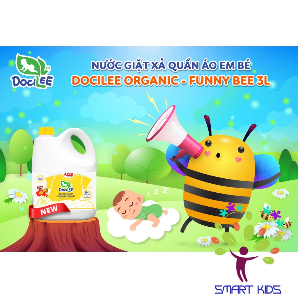 Nước Giặt Xả Quần áo Em Bé Sơ Sinh Docilee Organic 1 Lít Mẫu Mới