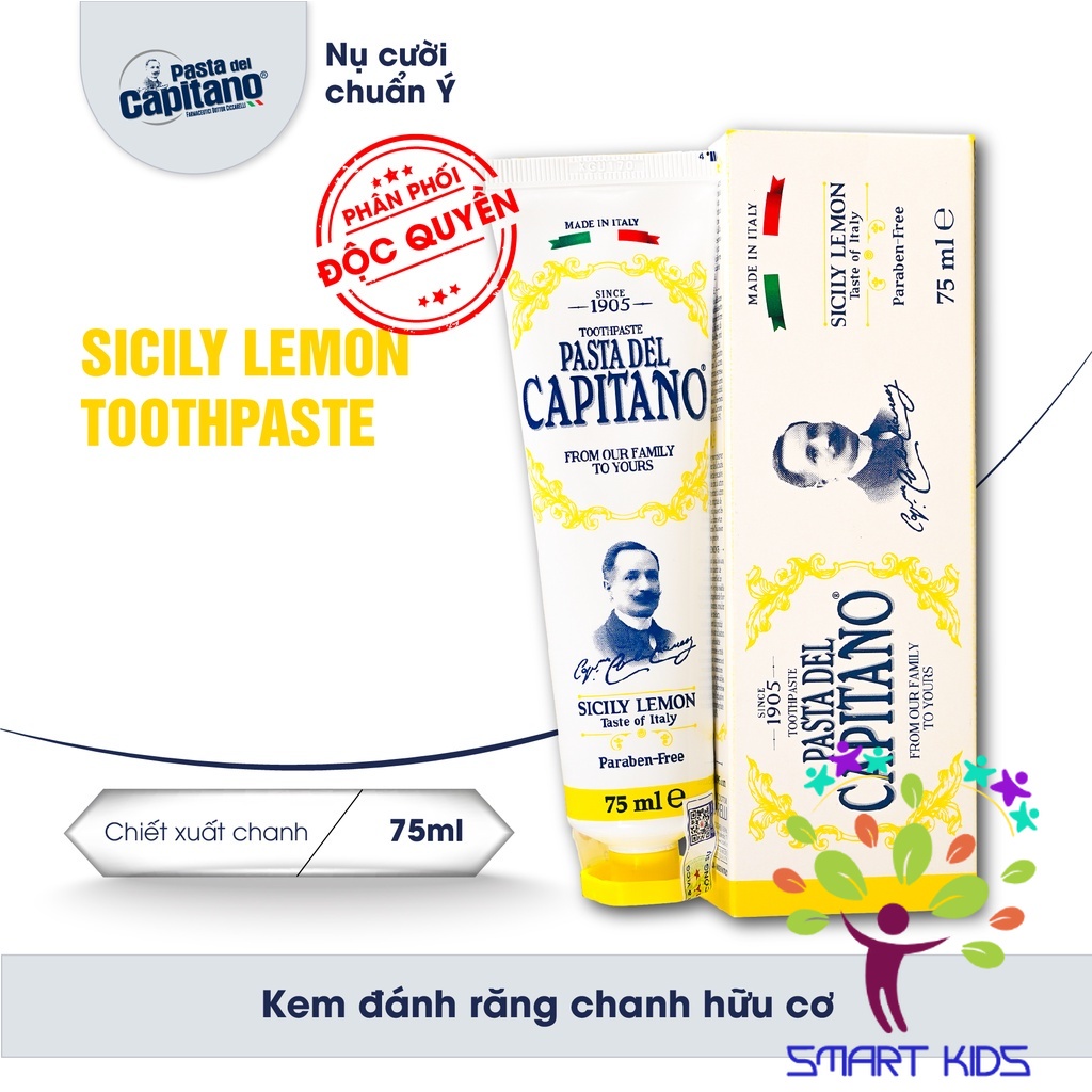 Kem đánh răng chiết xuất chanh hữu cơ Pasta del Capitano 1905 Sicily Lemon Toothpaste
