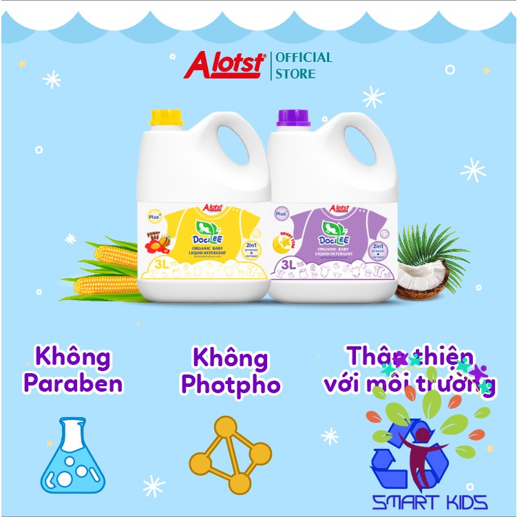 Nước Giặt Xả Quần áo Em Bé Sơ Sinh Docilee Organic 1 Lít Mẫu Mới