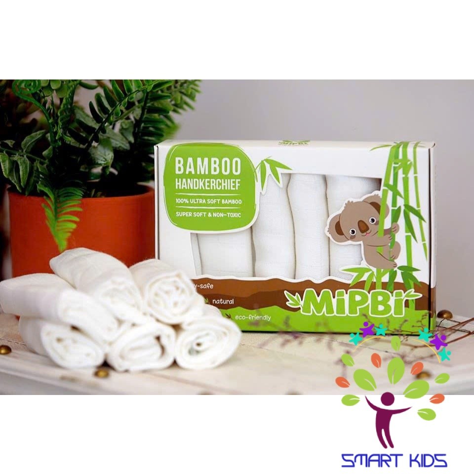 Khăn Sữa Mipbi 100% Sợi Tre Khăn Sữa Cho Bé Hộp 6 Khăn Kích Thước 30x30cm