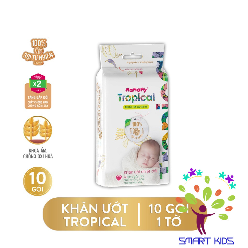 Lốc 10 gói khăn ướt Mamamy Tropical 1 tờ tinh dầu cúc vạn thọ/không mùi