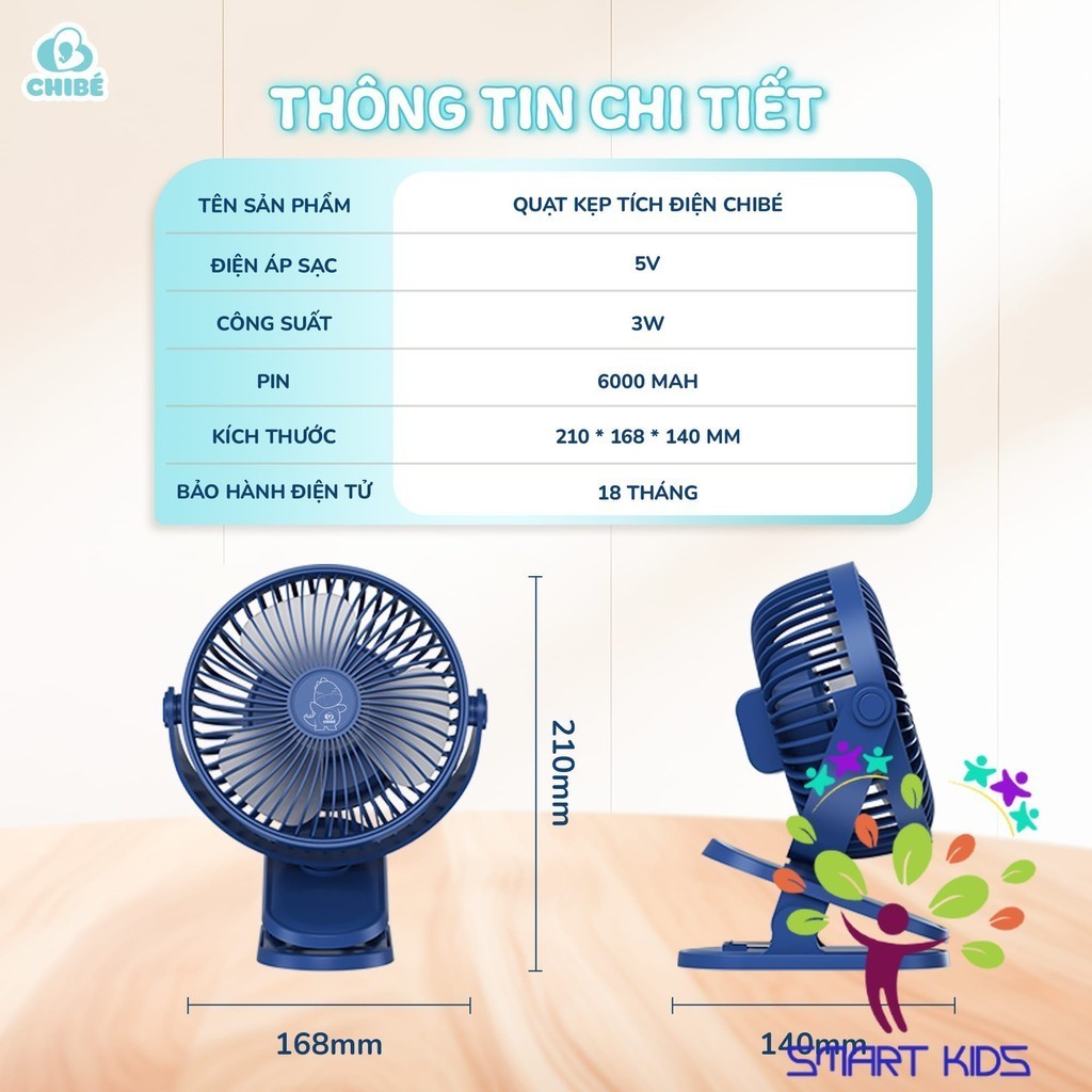 Quạt kẹp tích điện CHIBÉ K12 dành cho bé