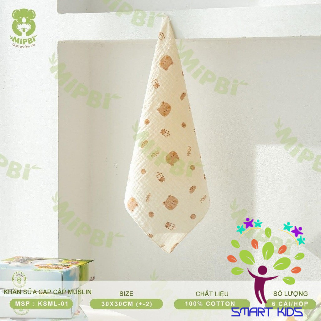 Khăn Sữa Mipbi Muslin Họa Tiết Hộp 6 Cái