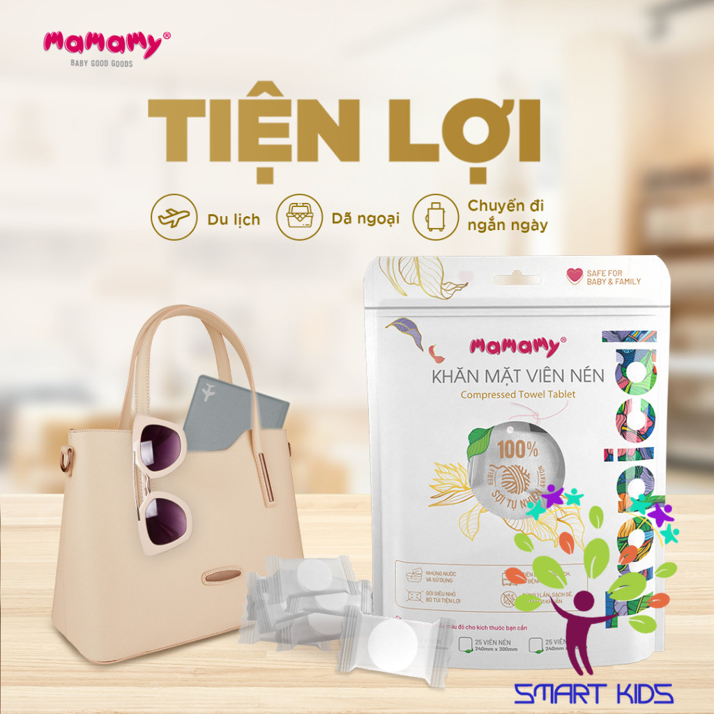 Khăn mặt viên nén Mamamy Tropical 100% sợi tự nhiên & rayon