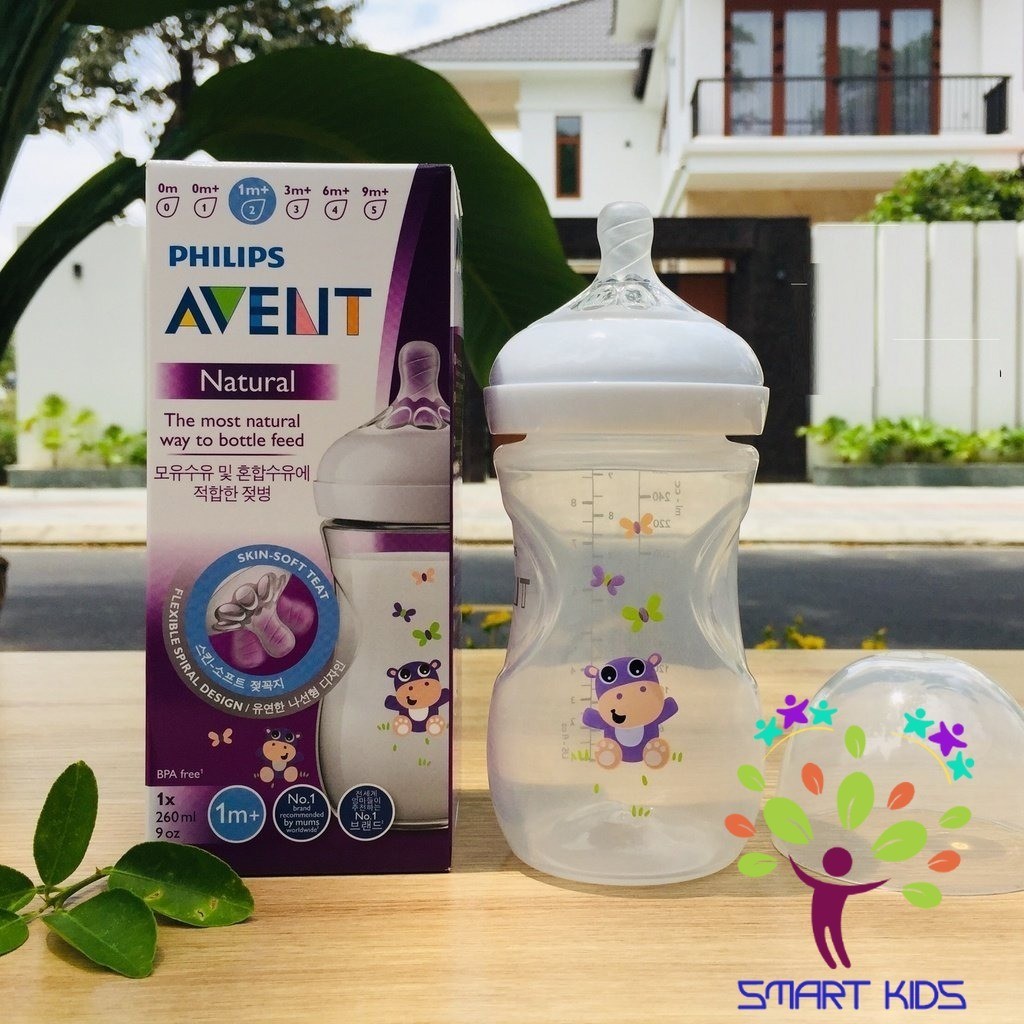 Bình sữa mô phỏng tự nhiên 260ml in hình hoạ tiết Philips Avent