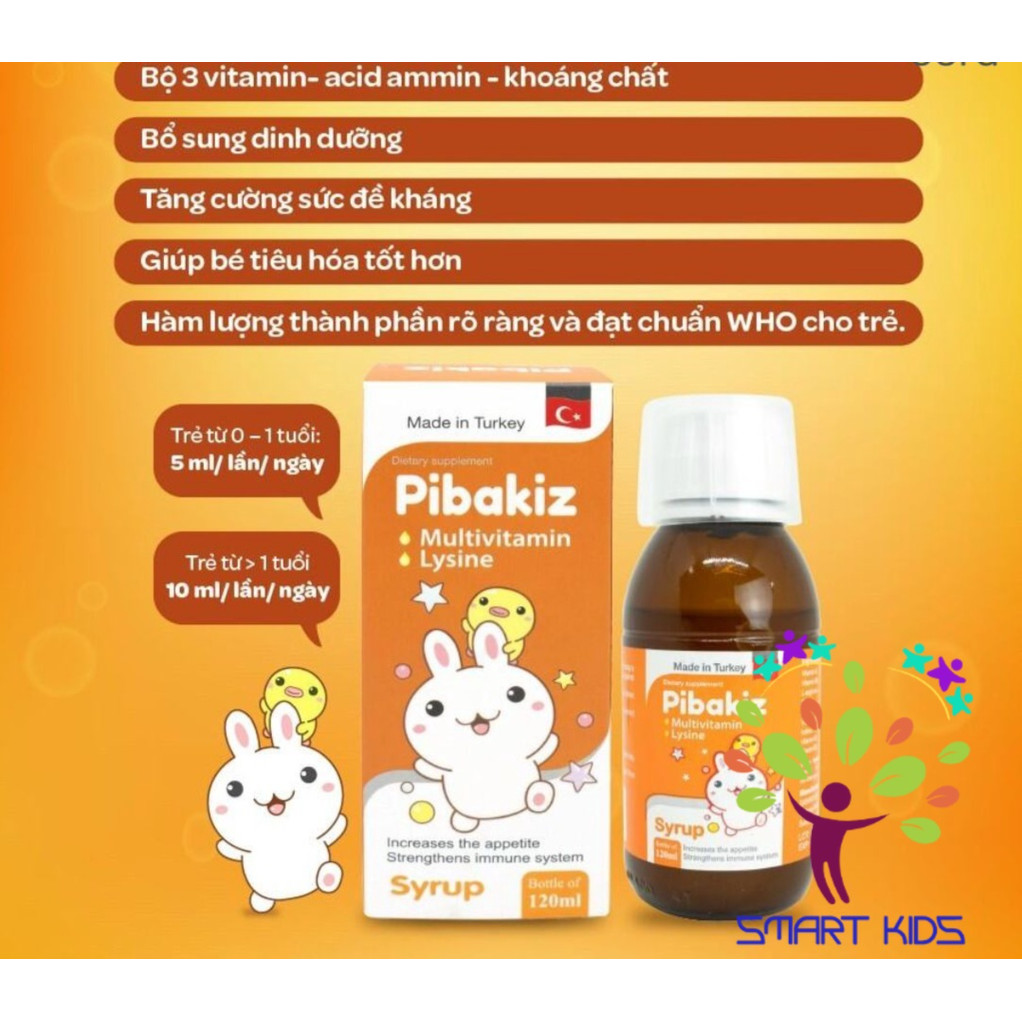 Multivitamin Pibakiz Hỗ Trợ Tăng Đề Kháng Cho Bé, Giúp Bé Ăn Ngon Miệng, Tiêu Hóa Tốt - Chai 120ml