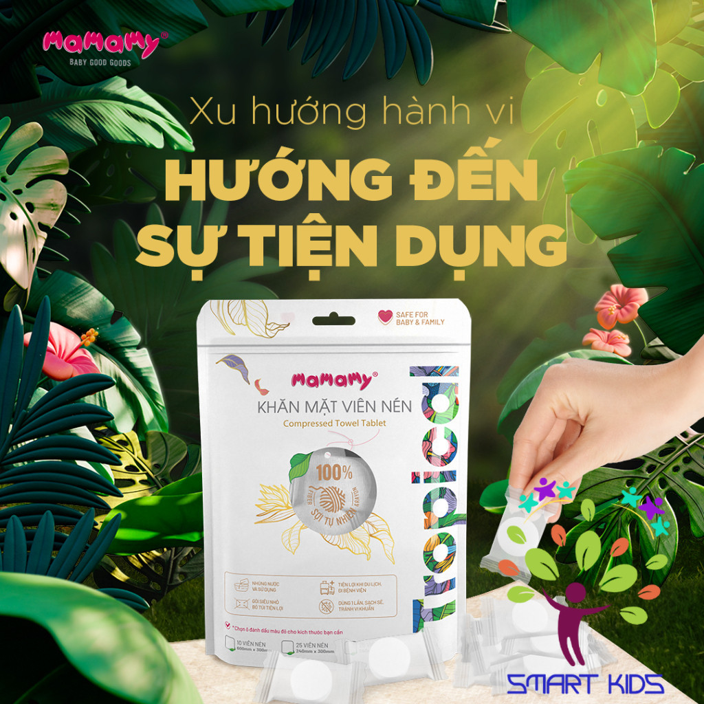 Khăn mặt viên nén Mamamy Tropical 100% sợi tự nhiên & rayon