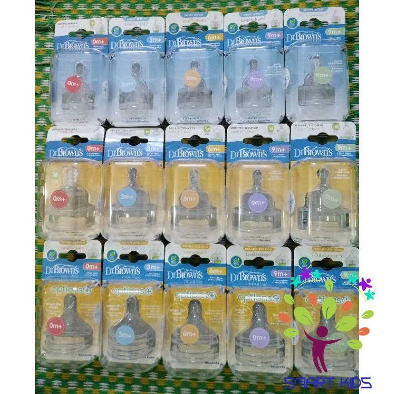 Núm ty bình sữa Dr Brown các size - Cổ rộng và cổ hẹp 1 hộp 2 chiếc