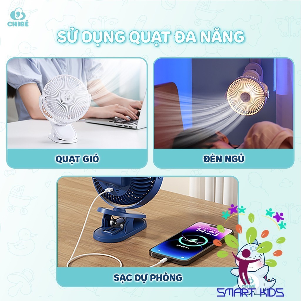 Quạt kẹp tích điện CHIBÉ K12 dành cho bé