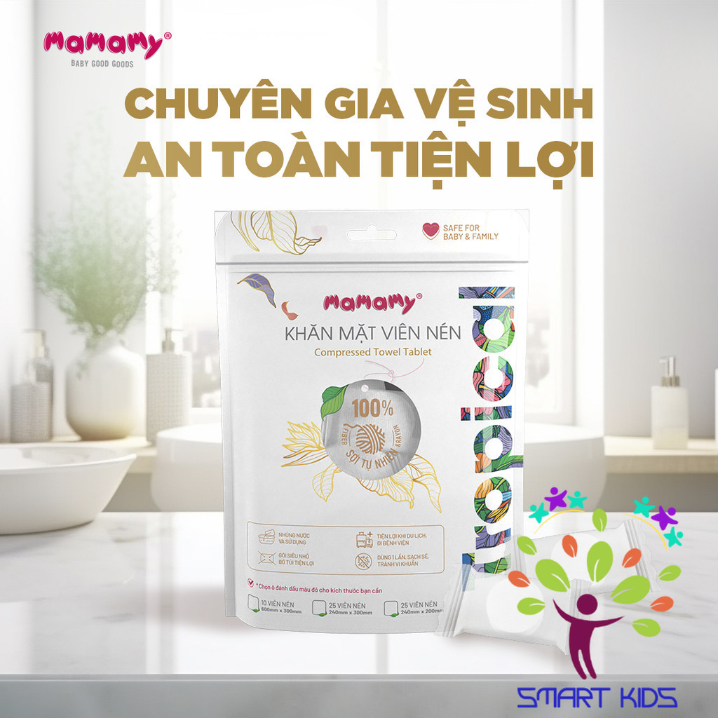 Khăn mặt viên nén Mamamy Tropical 100% sợi tự nhiên & rayon