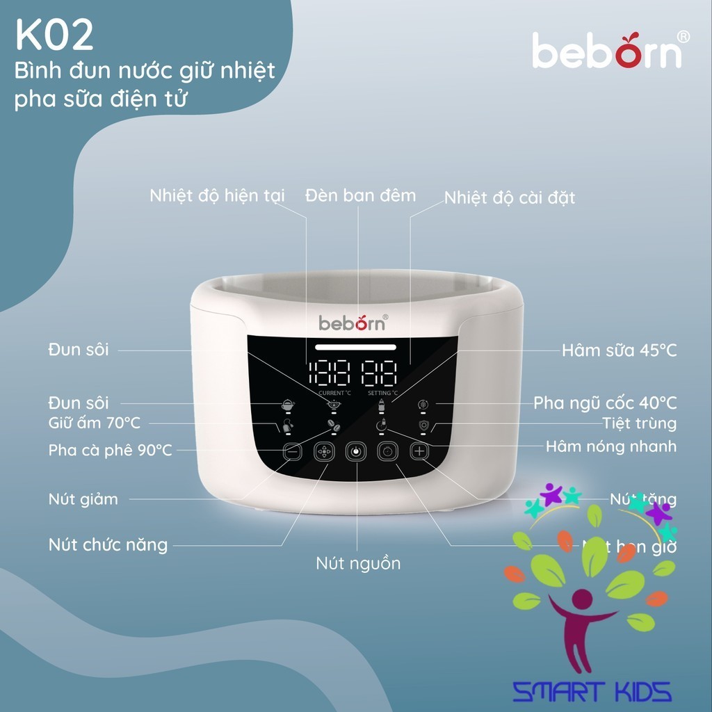 Bình đun Nước Giữ Nhiệt Pha Sữa điện Tử Beborn K02 K02TN