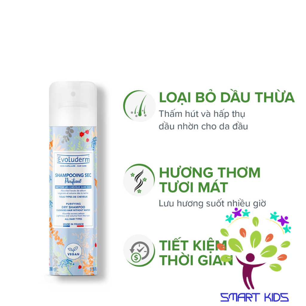 Dầu gội khô Evoluderm không xả lại với nước hương thơm quyến rũ