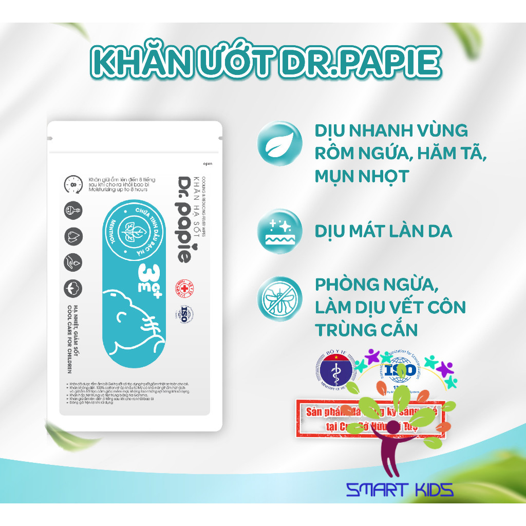 Túi 5 Khăn Ướt Thảo Dược Dr.Papie dành cho bé