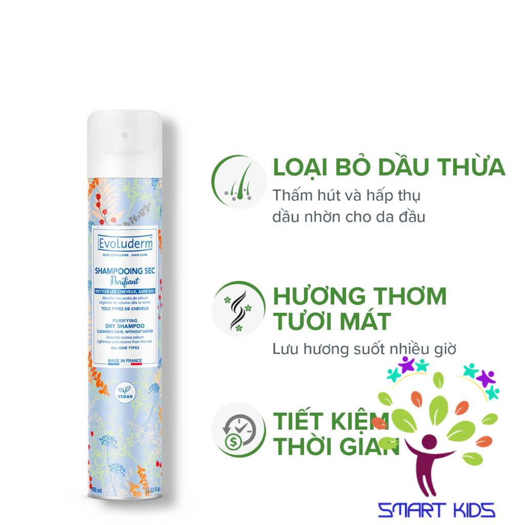 Dầu gội khô Evoluderm không xả lại với nước hương thơm quyến rũ