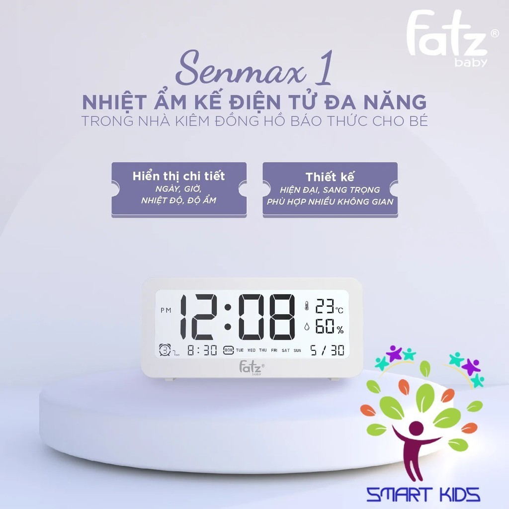 Nhiệt ẩm kế điện tử đa năng trong nhà kiêm đồng hồ báo thức cho bé fatz baby Senmax 1 FB8826WS