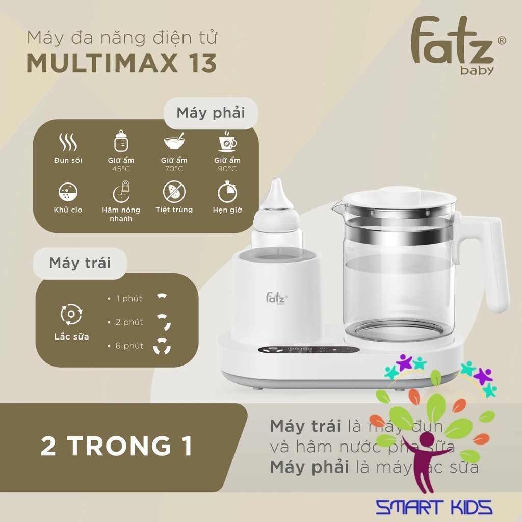 Máy đa Năng điện Tử (LẮC SỮA/ ĐUN & HÂM NƯỚC PHA SỮA) Fatz Baby Multimax 13 FB9202KB