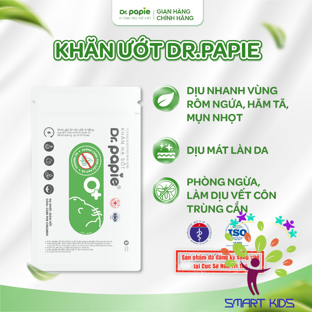 Túi 5 Khăn Ướt Thảo Dược Dr.Papie dành cho bé