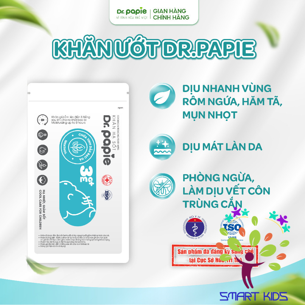 Túi 5 Khăn Ướt Thảo Dược Dr.Papie dành cho bé