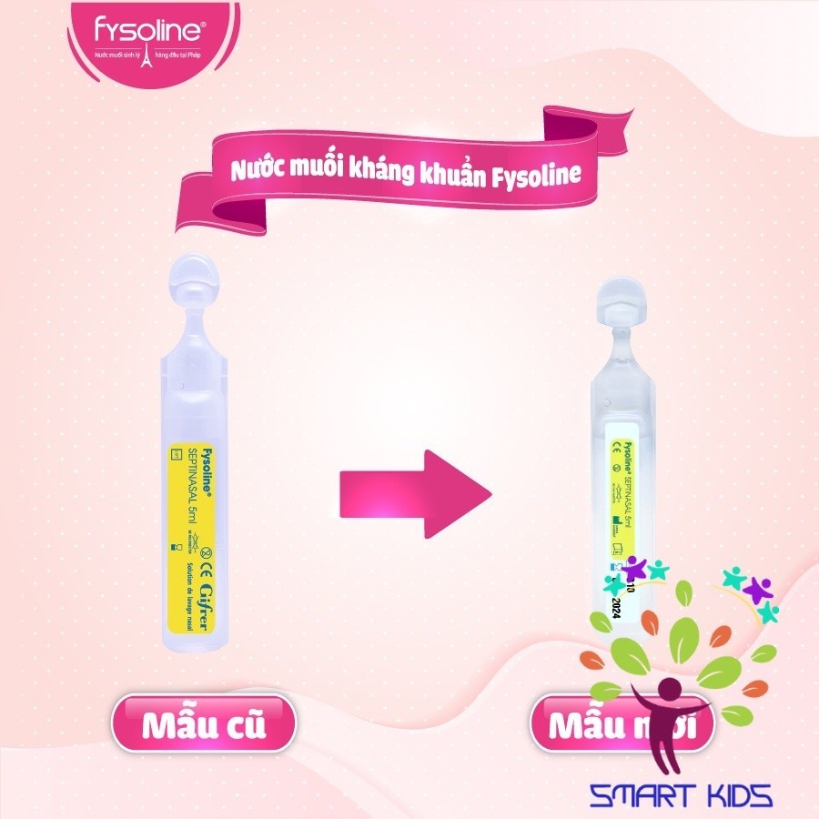 Nước Muối Sinh Lý Fysoline Hỗ Trợ Kháng Khuẩn, Viêm Mũi, Sổ Mũi Màu Vàng- Hộp 5 Ống X 5ml
