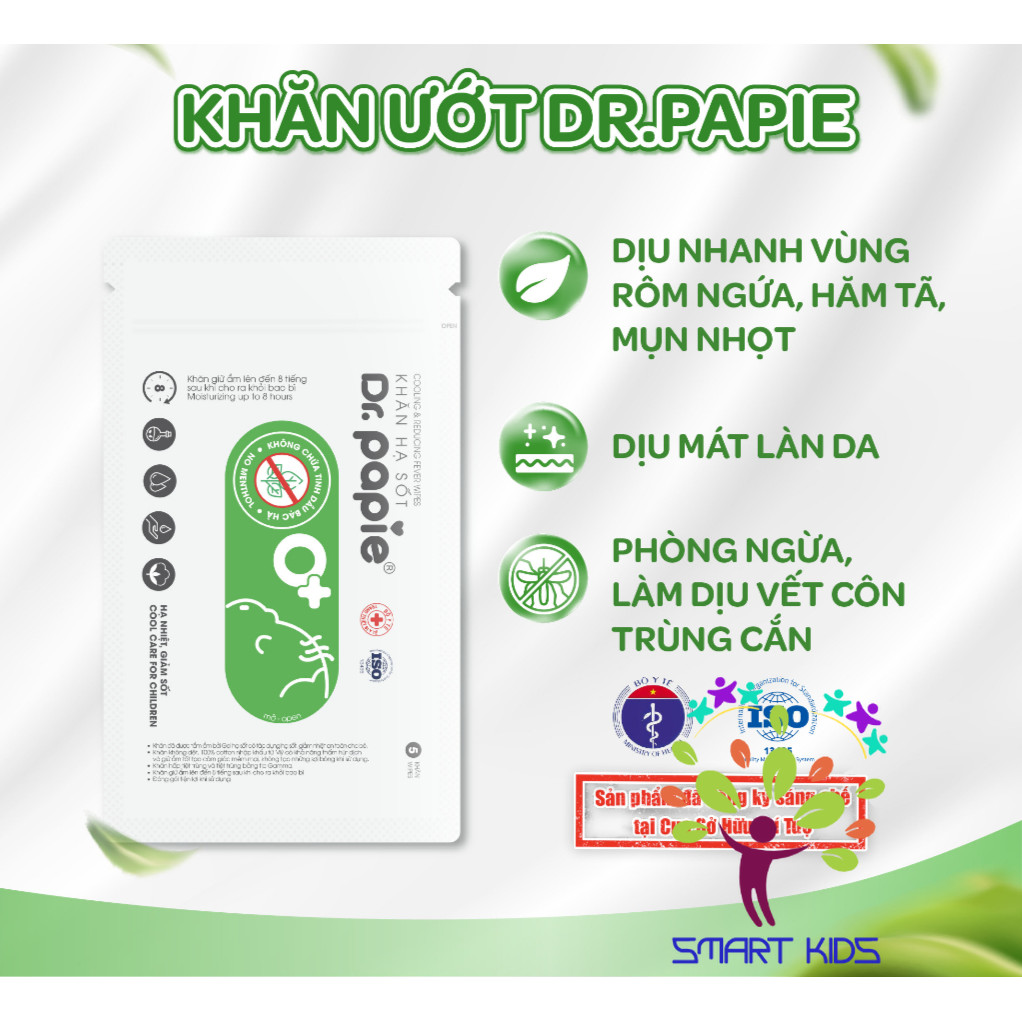 Túi 5 Khăn Ướt Thảo Dược Dr.Papie dành cho bé