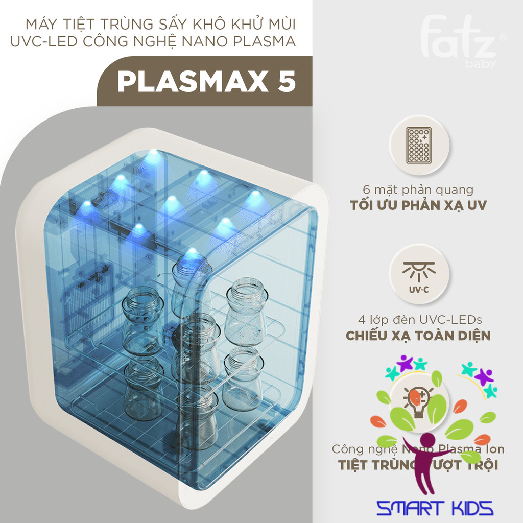 Máy Tiệt Trùng Sấy Khô Khử Mùi UVC-LED Công Nghệ Nano Plasma Ion Fatz Baby PLASMAX 5 FB4711TG